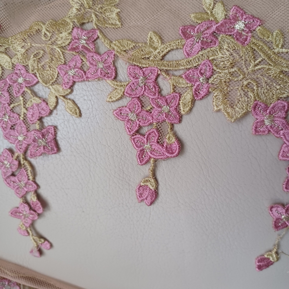 Pink and Gold Floral Lace Appliqué